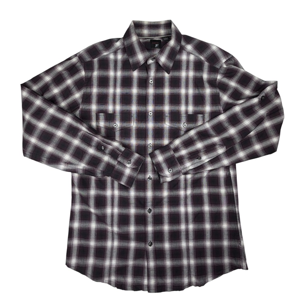 JF Ferrar Modern Fit Men's Medium Burgundy Plaid Long Sleeve Button Up Shirt - Picture 11 of 12